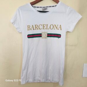 Originals by PM‎ Barcelona Graphic T Shirt Women's Size Medium White Gold Design